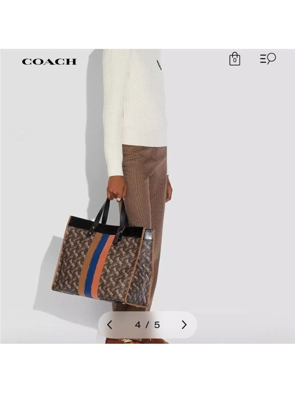 Coach Field Tote Bag 40 With Horse And Carriage Print And Varsity Stripe - Picture 5 of 16